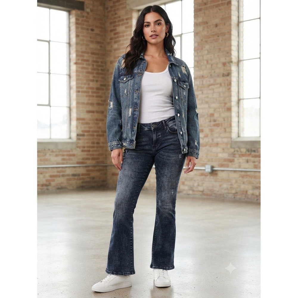 Love Soho Stretch Flare Denim Jeans Womens Size 7 Dark Wash Y2K Style Pants